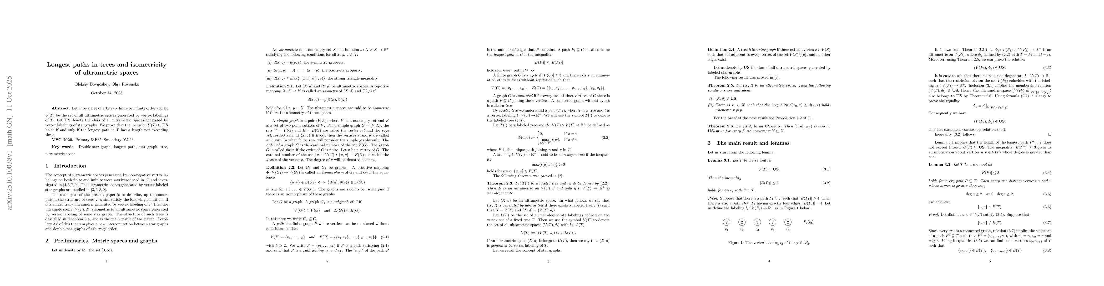 Thumbnail for Longest paths in trees and isometricity of ultrametric spaces