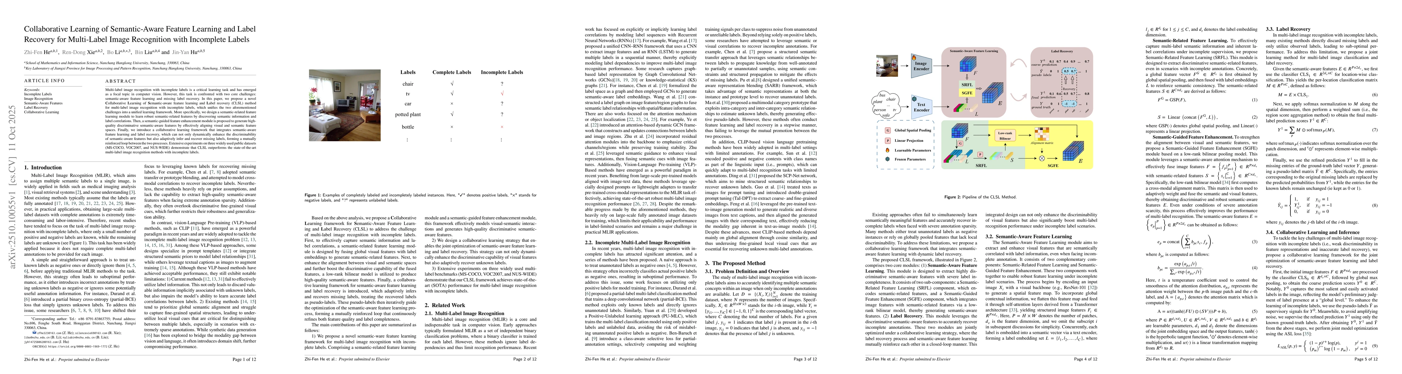 Thumbnail for Collaborative Learning of Semantic-Aware Feature Learning and Label
  Recovery for Multi-Label Image Recognition with Incomplete Labels