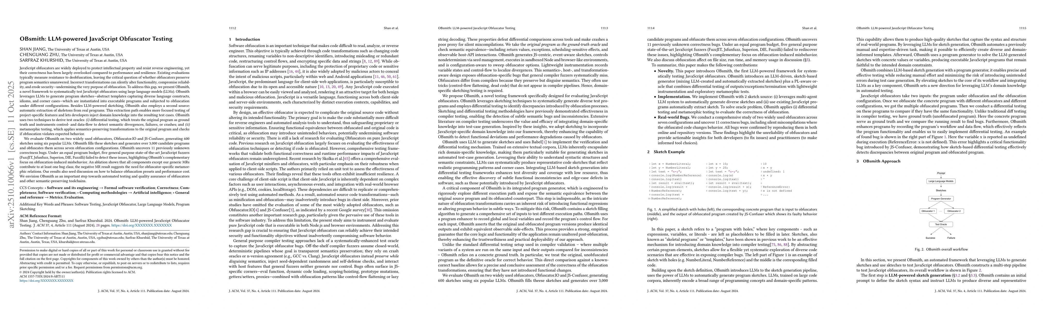 Thumbnail for OBsmith: Testing JavaScript Obfuscator using LLM-powered sketching