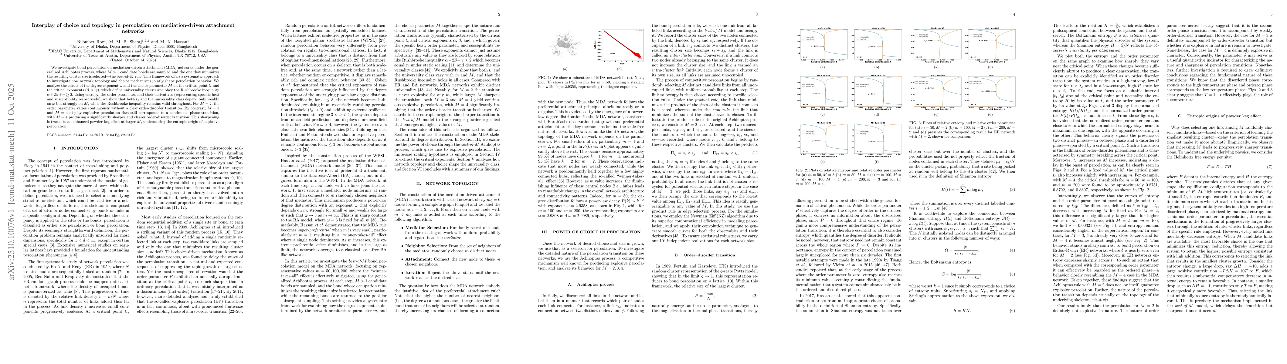 Thumbnail for Interplay of choice and topology in percolation on mediation-driven
  attachment networks