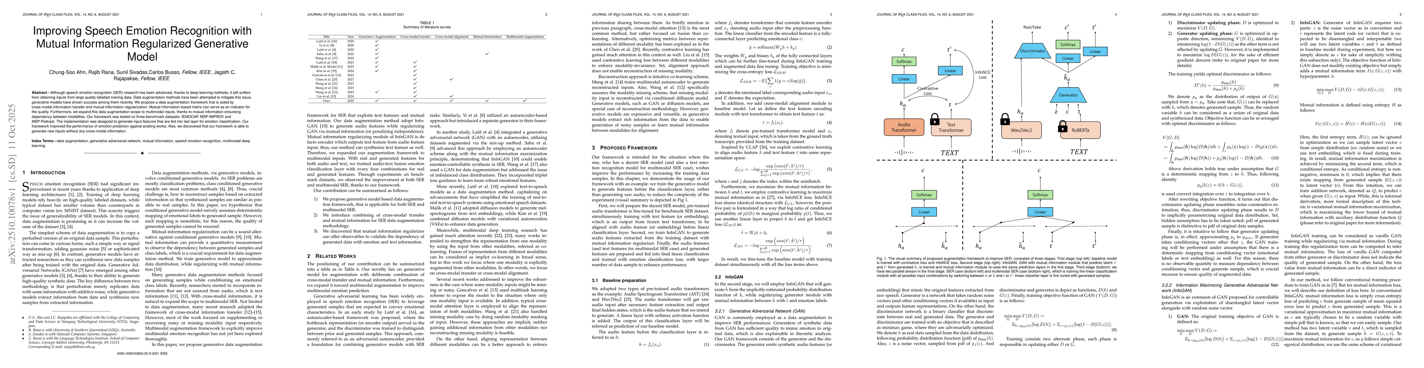 Thumbnail for Improving Speech Emotion Recognition with Mutual Information Regularized
  Generative Model