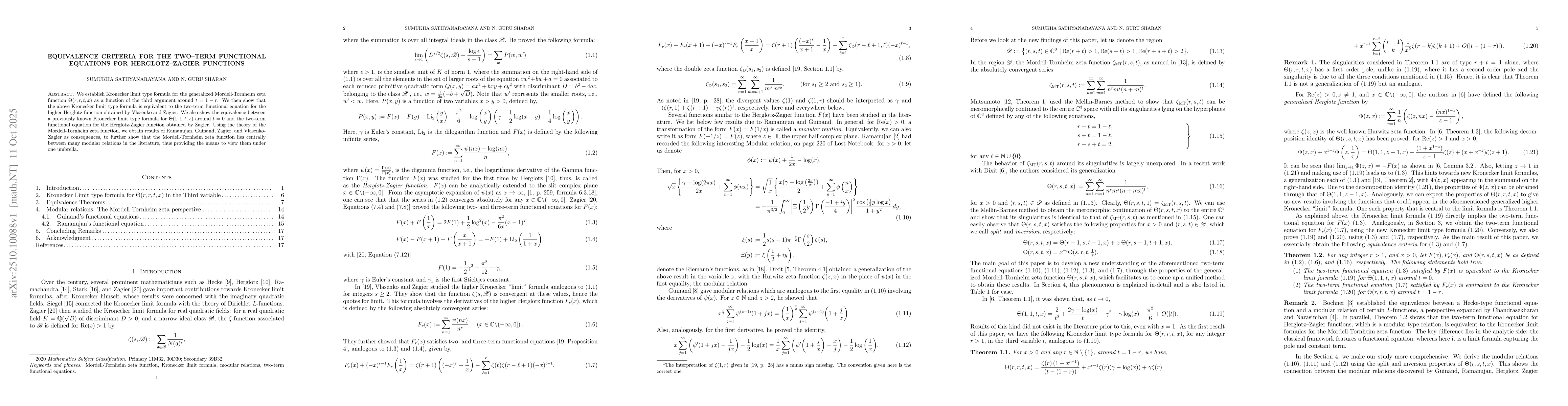 Thumbnail for Equivalence criteria for the two--term functional equations for
  Herglotz--Zagier functions