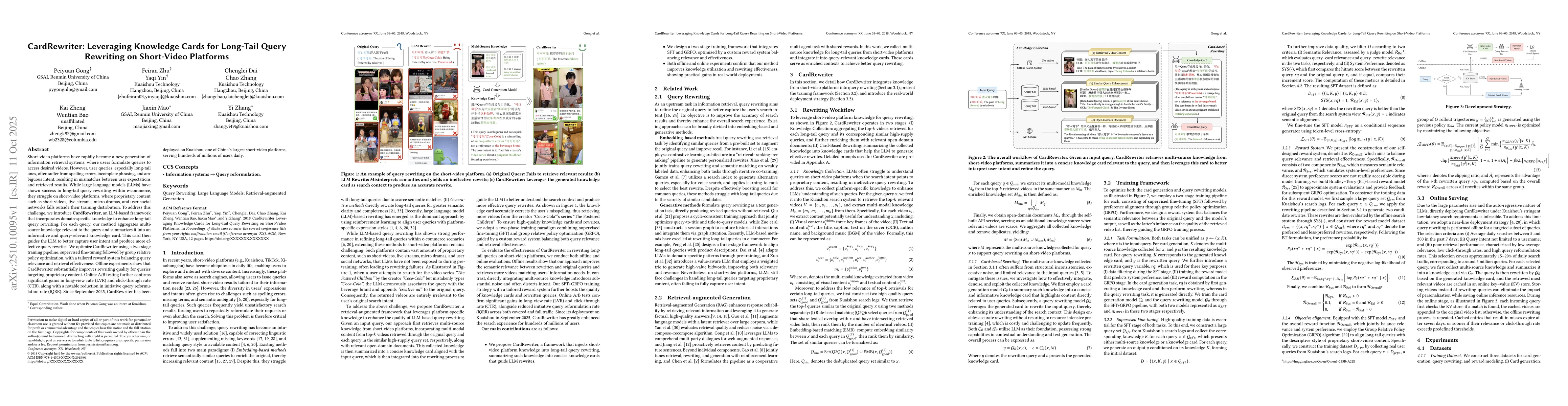 Thumbnail for CardRewriter: Leveraging Knowledge Cards for Long-Tail Query Rewriting
  on Short-Video Platforms
