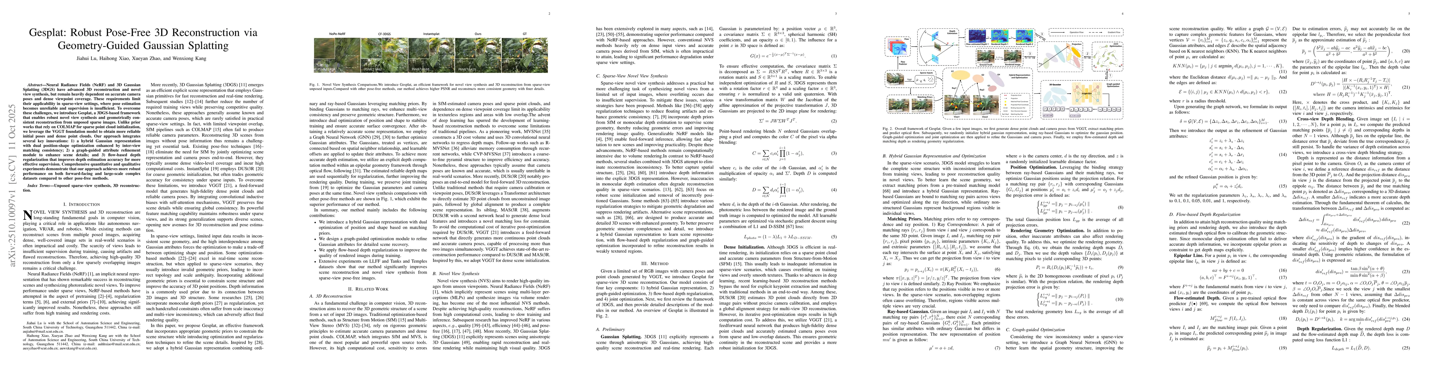 Thumbnail for Gesplat: Robust Pose-Free 3D Reconstruction via Geometry-Guided Gaussian
  Splatting