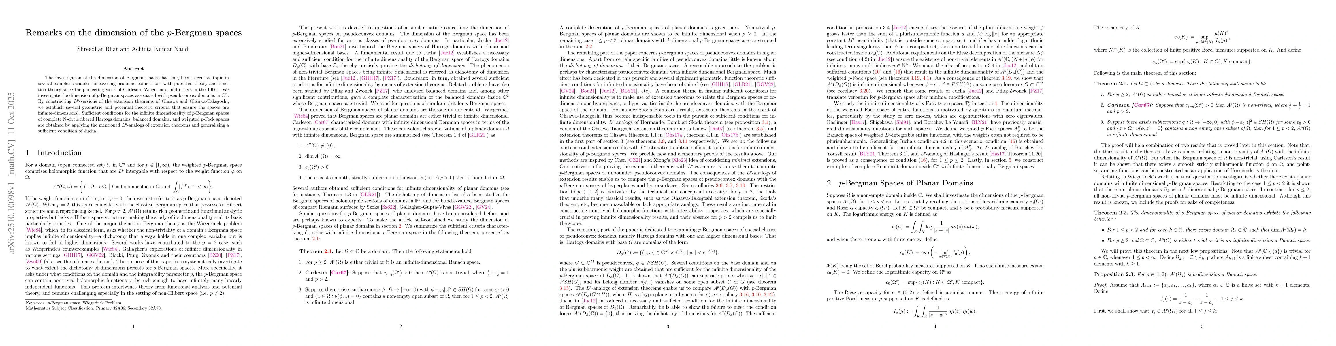 Thumbnail for Remarks on the dimension of the $p$-Bergman spaces