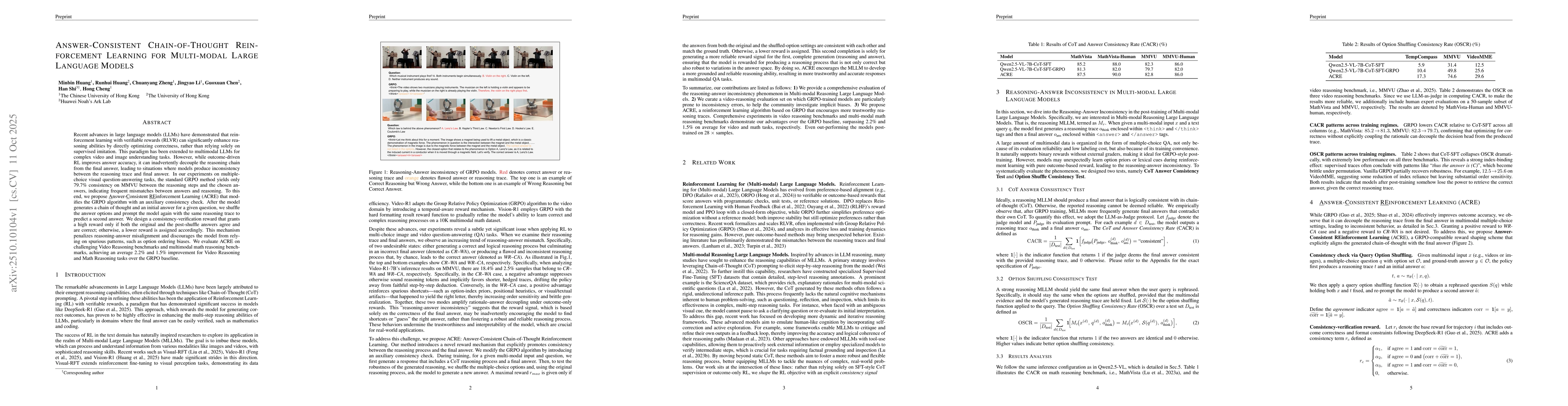 Thumbnail for Answer-Consistent Chain-of-thought Reinforcement Learning For
  Multi-modal Large Langauge Models