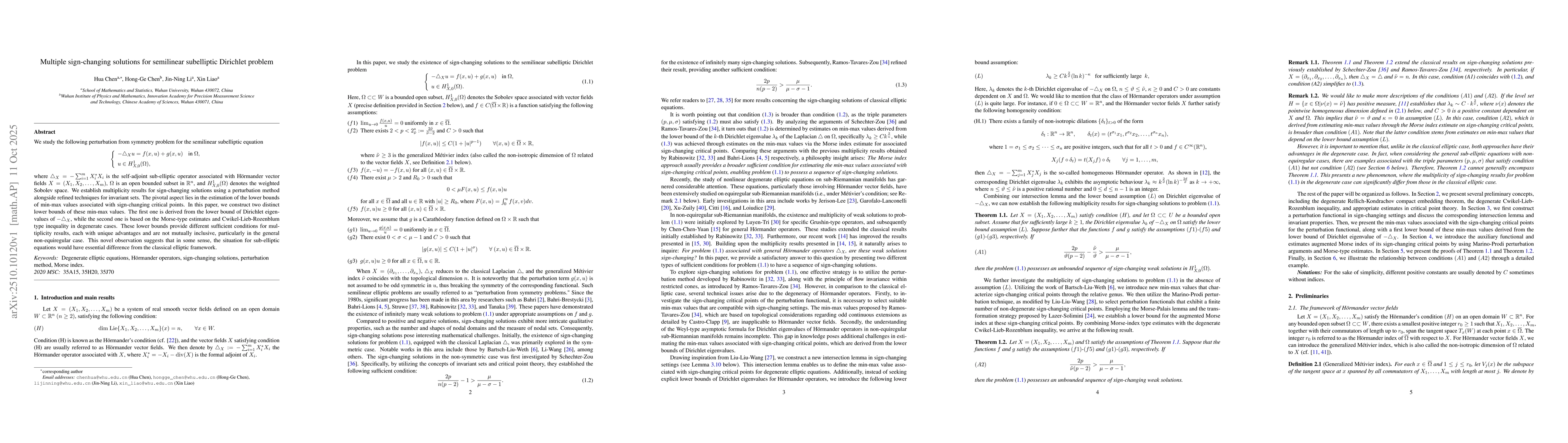 Thumbnail for Multiple sign-changing solutions for semilinear subelliptic Dirichlet
  problem
