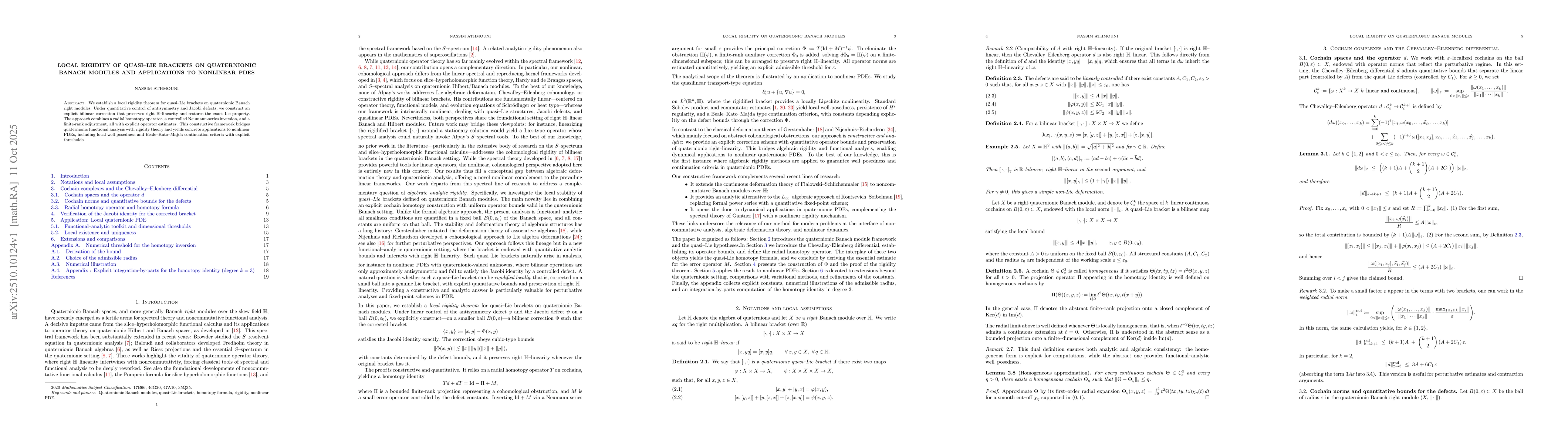 Thumbnail for Local Rigidity of Quasi--Lie Brackets on Quaternionic Banach Modules and
  Applications to Nonlinear PDEs