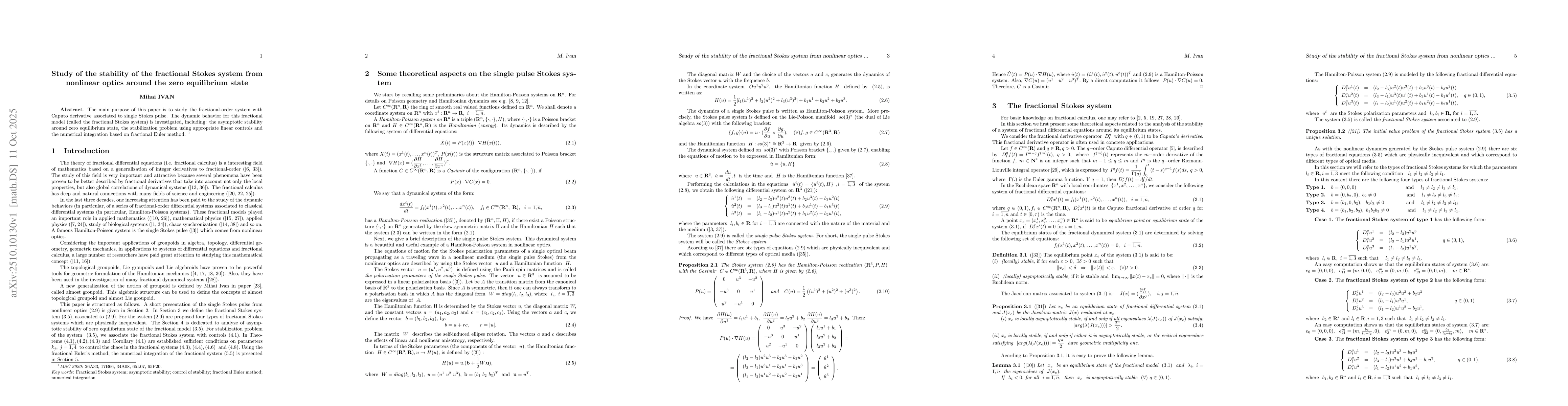 Thumbnail for Study of the stability of the fractional Stokes system from nonlinear
  optics around the zero equlibrium state