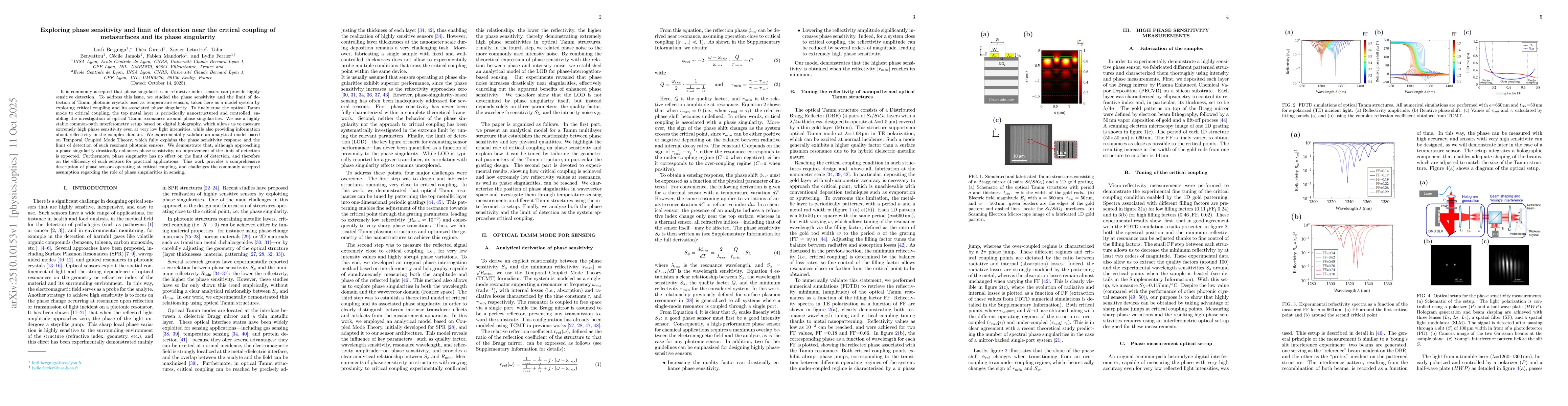 Thumbnail for Exploring phase sensitivity and limit of detection near the critical
  coupling of metasurfaces and its phase singularity