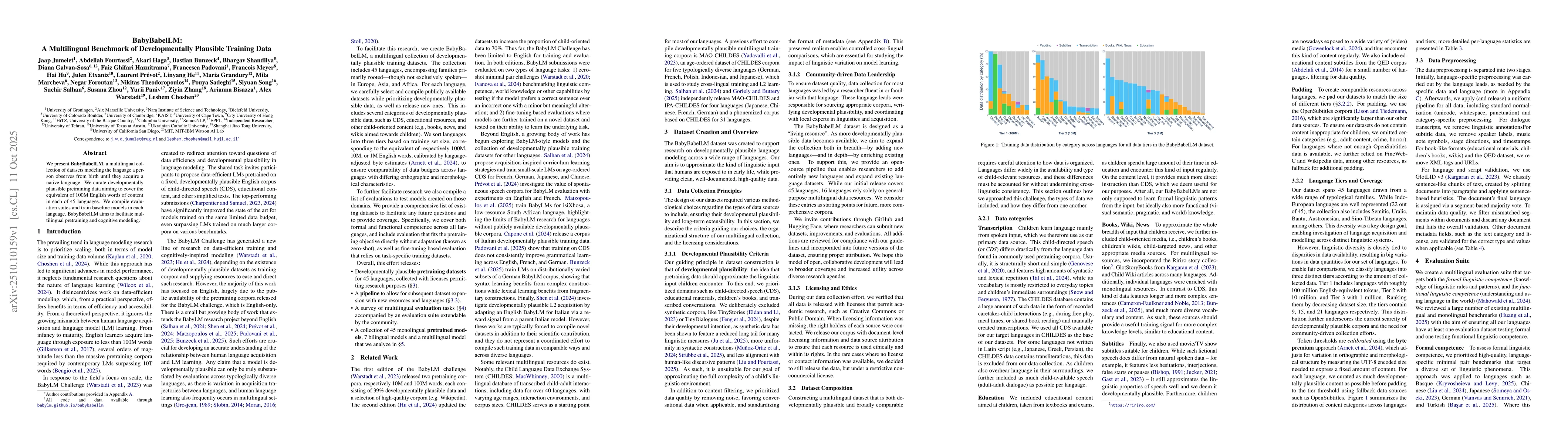 Thumbnail for BabyBabelLM: A Multilingual Benchmark of Developmentally Plausible
  Training Data