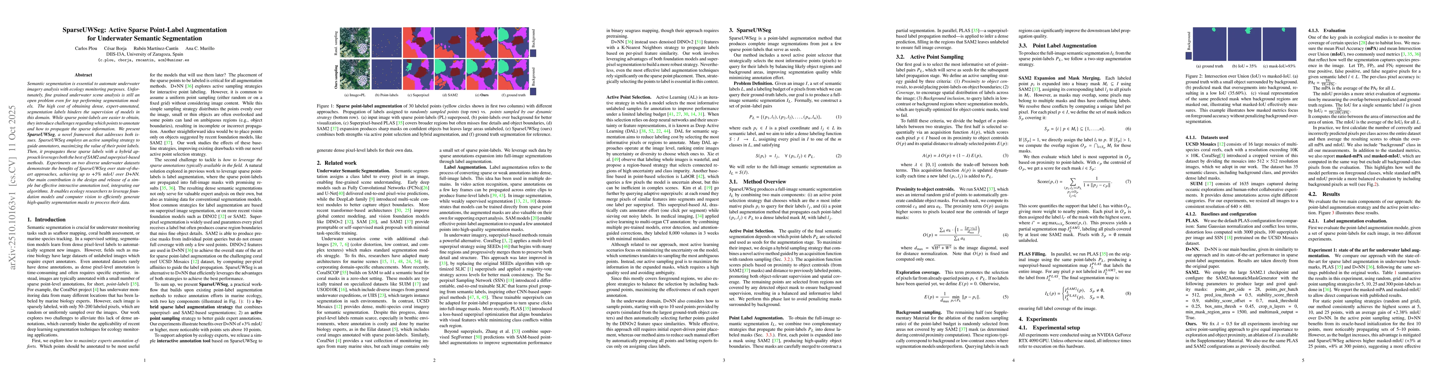 Thumbnail for SparseUWSeg: Active Sparse Point-Label Augmentation for Underwater
  Semantic Segmentation