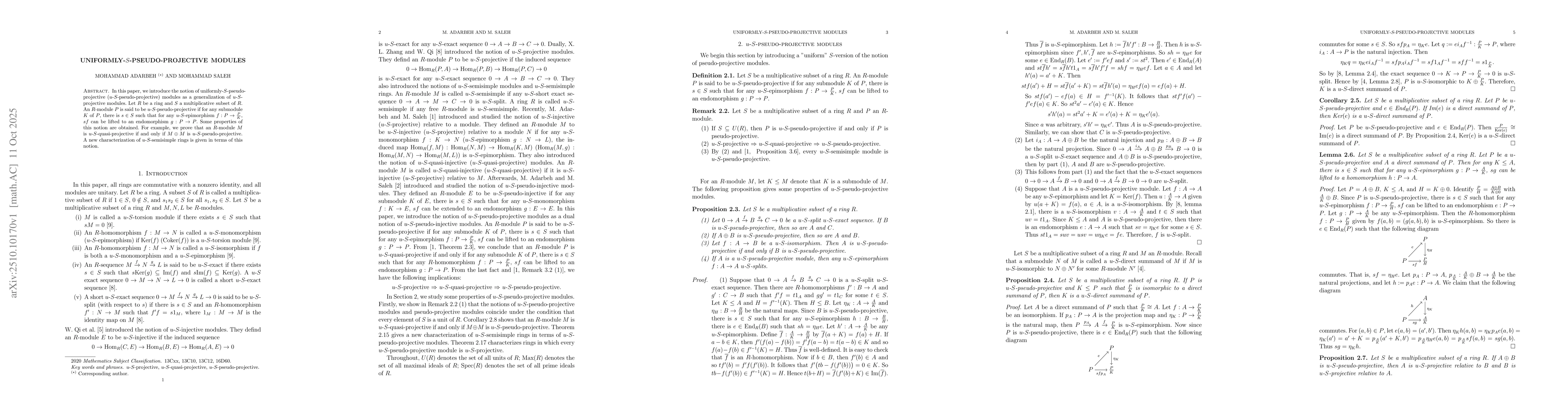 Thumbnail for Uniformly-S-pseudo-projective modules