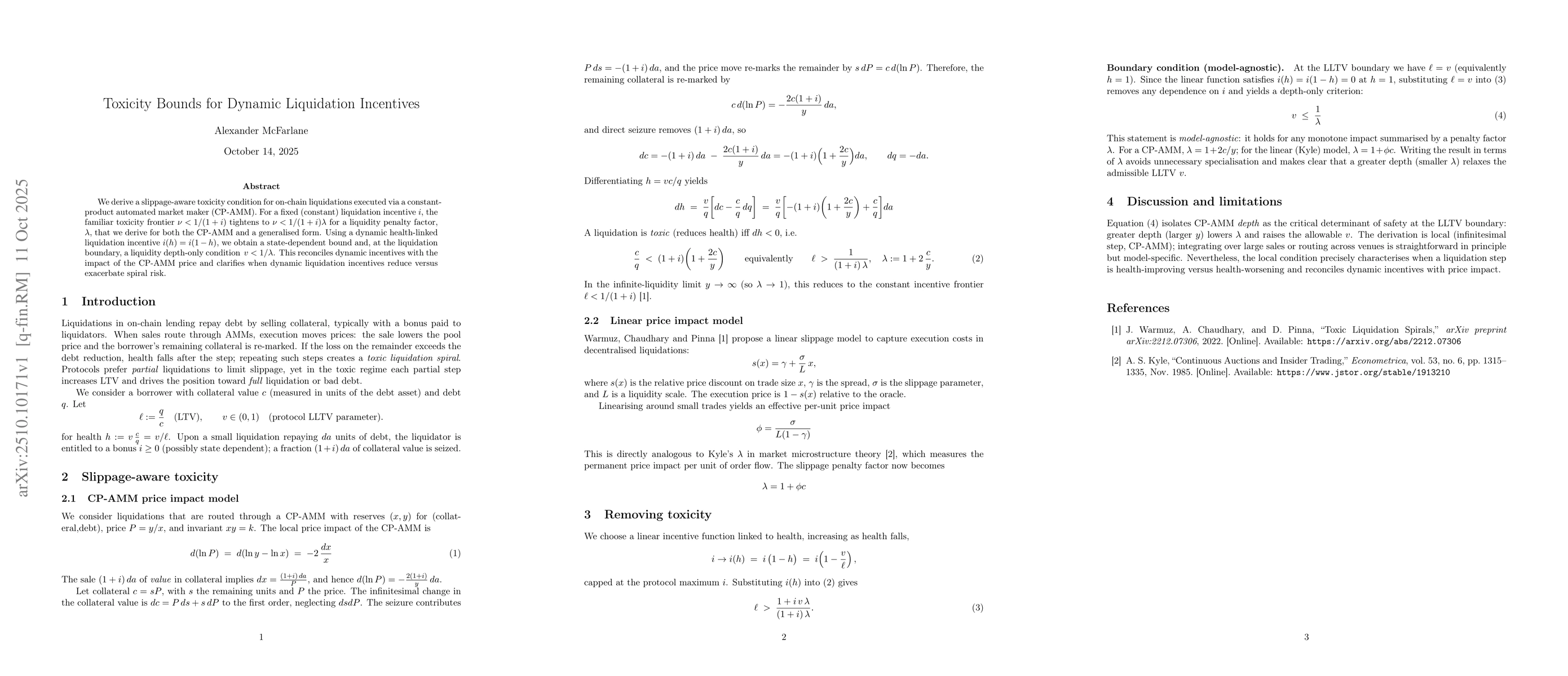 Thumbnail for Toxicity Bounds for Dynamic Liquidation Incentives