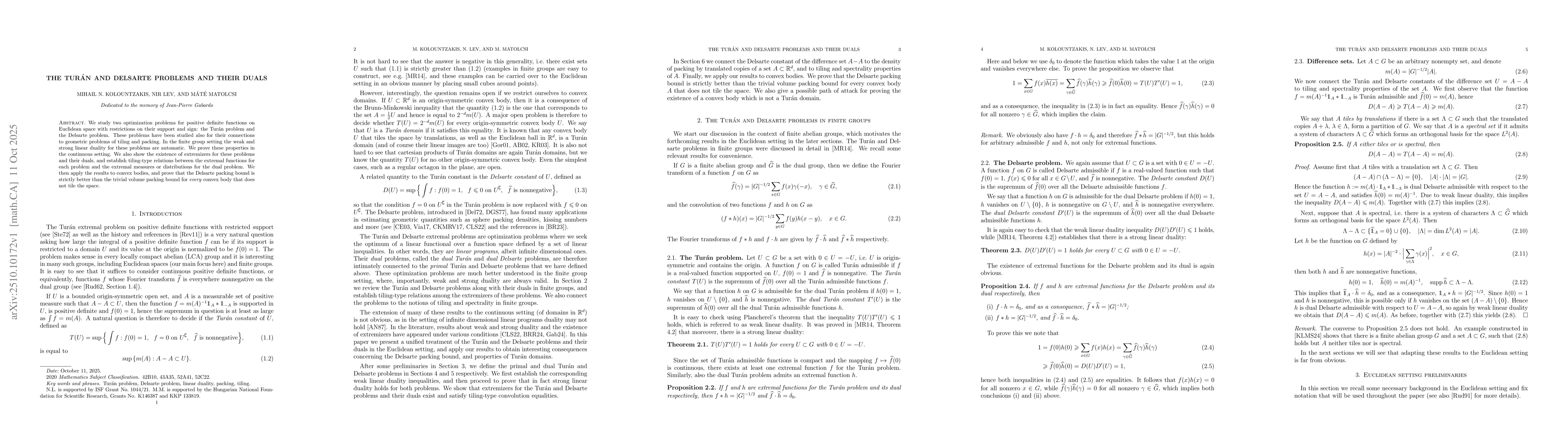 Thumbnail for The Turán and Delsarte problems and their duals