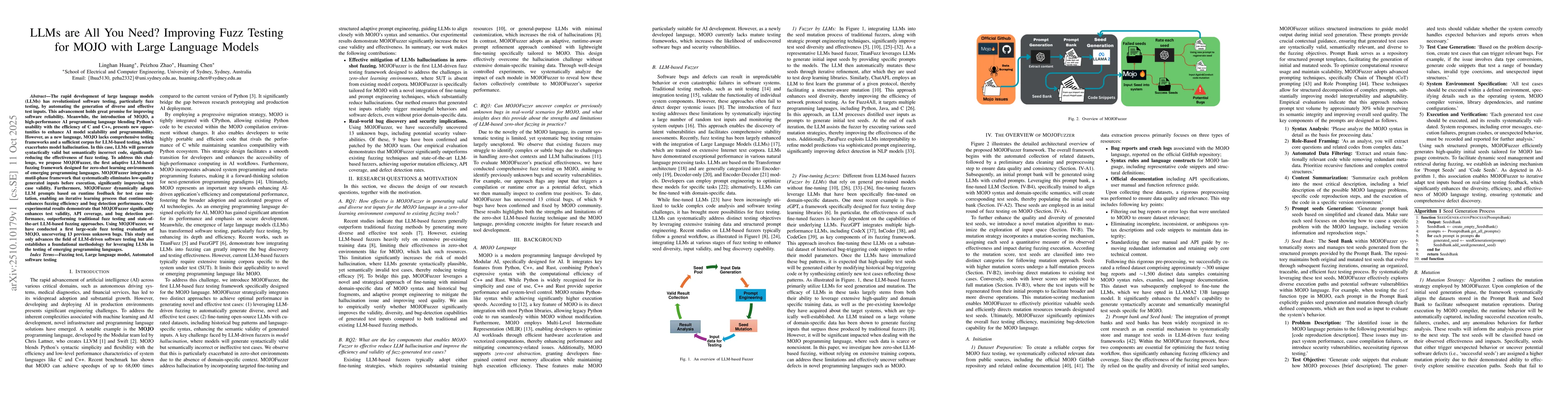 Thumbnail for LLMs are All You Need? Improving Fuzz Testing for MOJO with Large
  Language Models