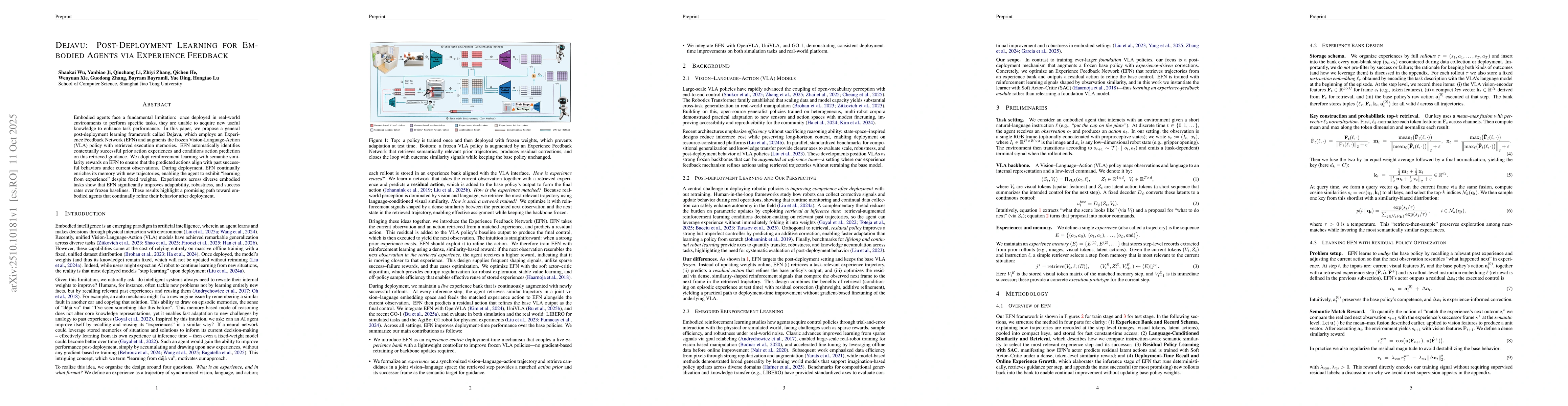 Thumbnail for Dejavu: Post-Deployment Learning for Embodied Agents via Experience
  Feedback