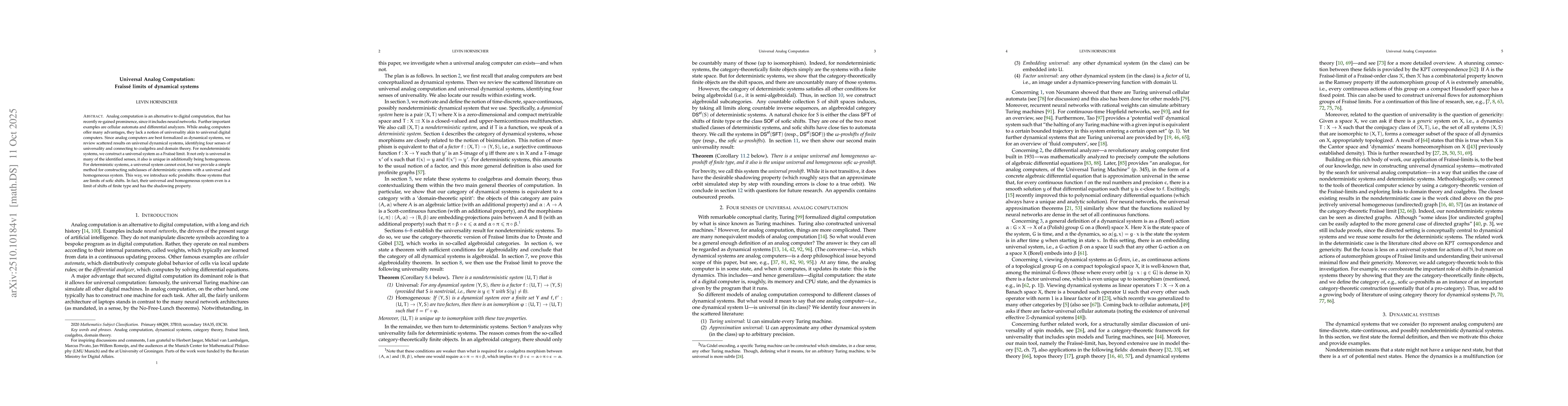 Thumbnail for Universal Analog Computation: Fraïssé limits of dynamical systems