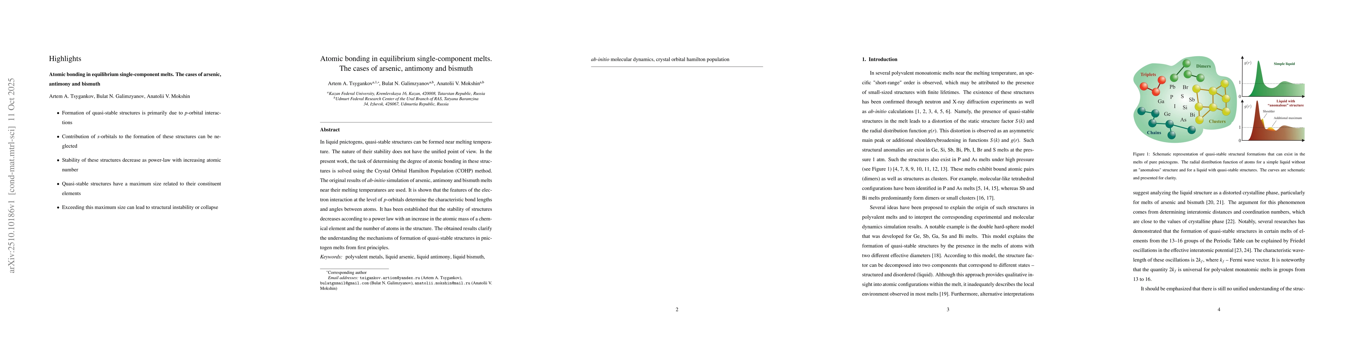 Thumbnail for Atomic bonding in equilibrium single-component melts. The cases of
  arsenic, antimony and bismuth
