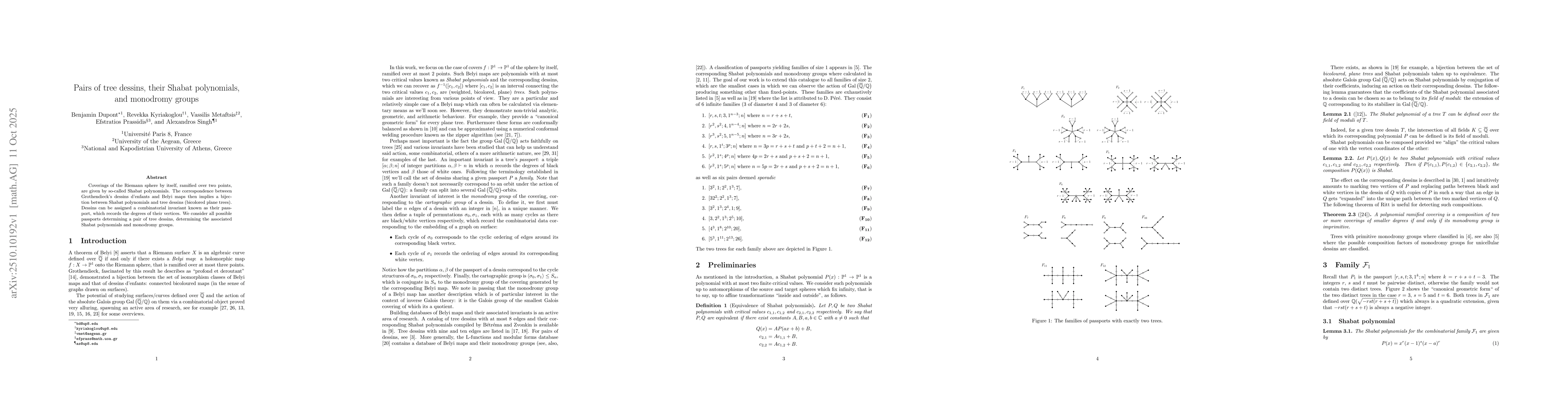 Thumbnail for Pairs of tree dessins, their Shabat polynomials, and monodromy groups