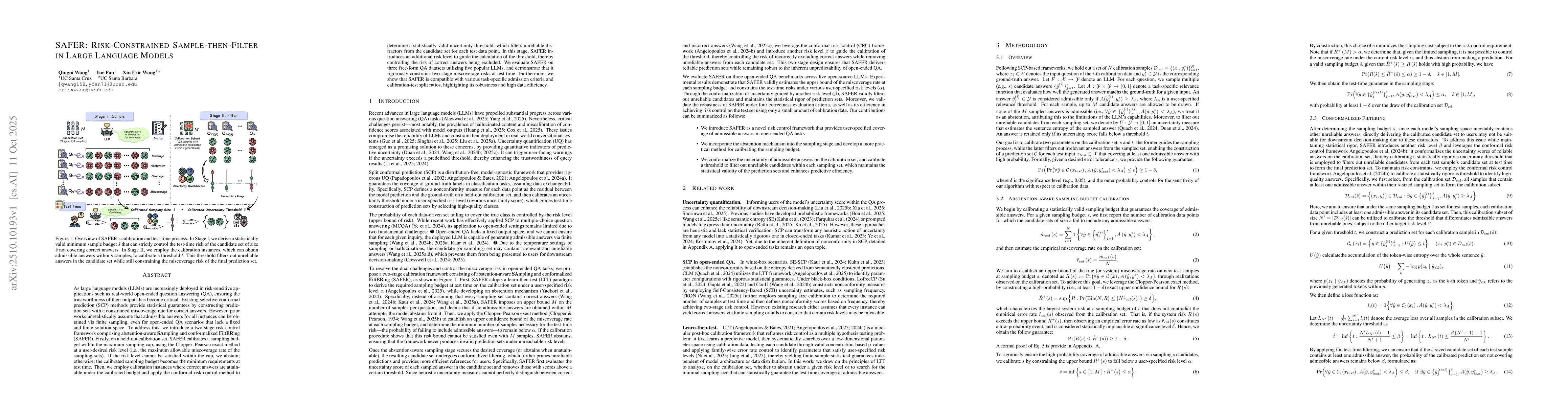 Thumbnail for SAFER: Risk-Constrained Sample-then-Filter in Large Language Models