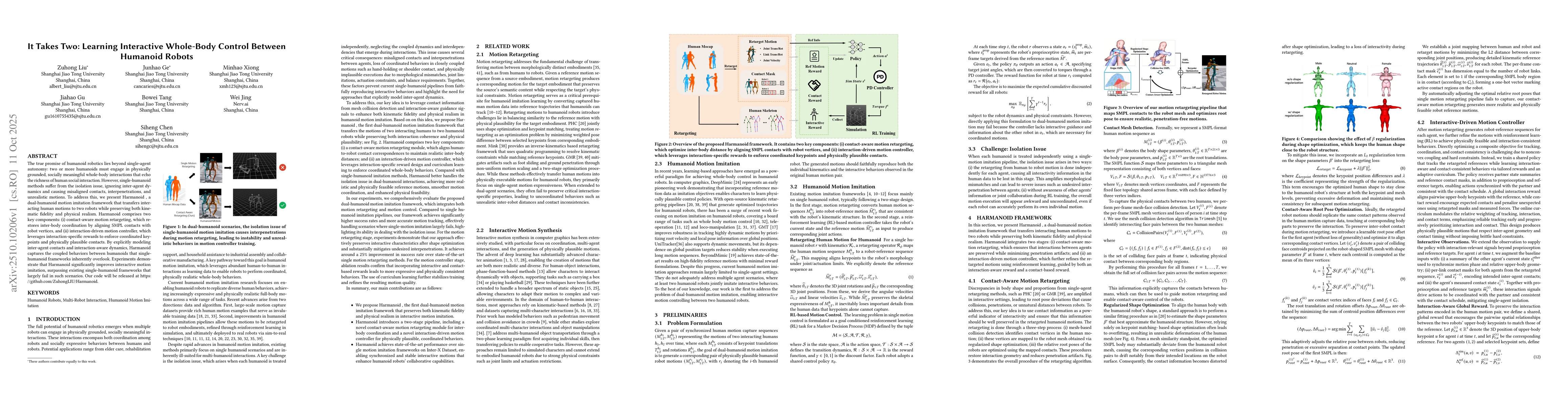 Thumbnail for It Takes Two: Learning Interactive Whole-Body Control Between Humanoid
  Robots