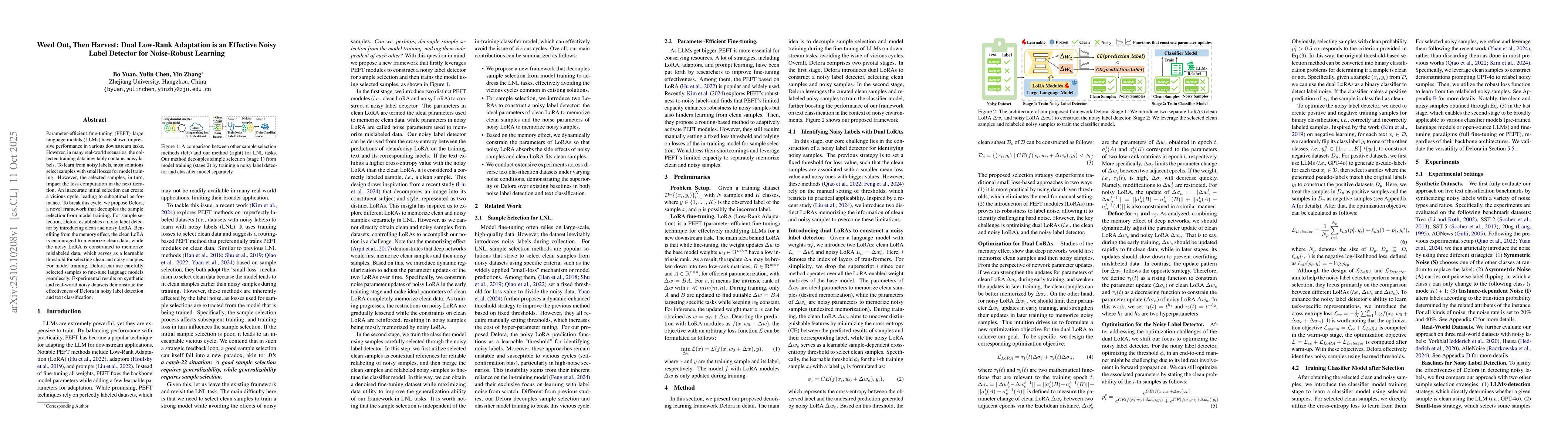 Thumbnail for Weed Out, Then Harvest: Dual Low-Rank Adaptation is an Effective Noisy
  Label Detector for Noise-Robust Learning