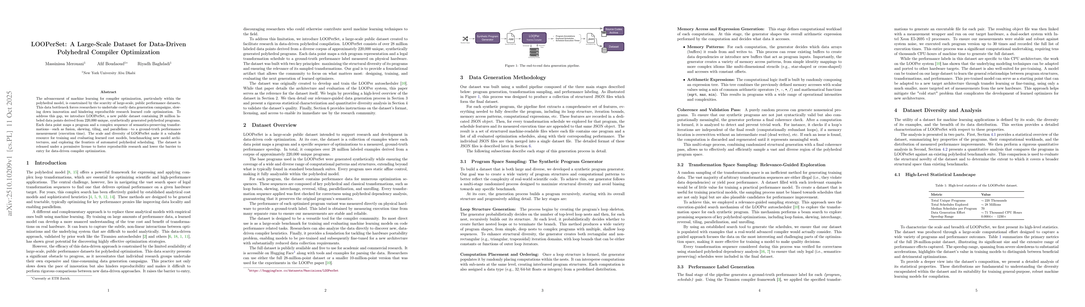 Thumbnail for LOOPerSet: A Large-Scale Dataset for Data-Driven Polyhedral Compiler
  Optimization