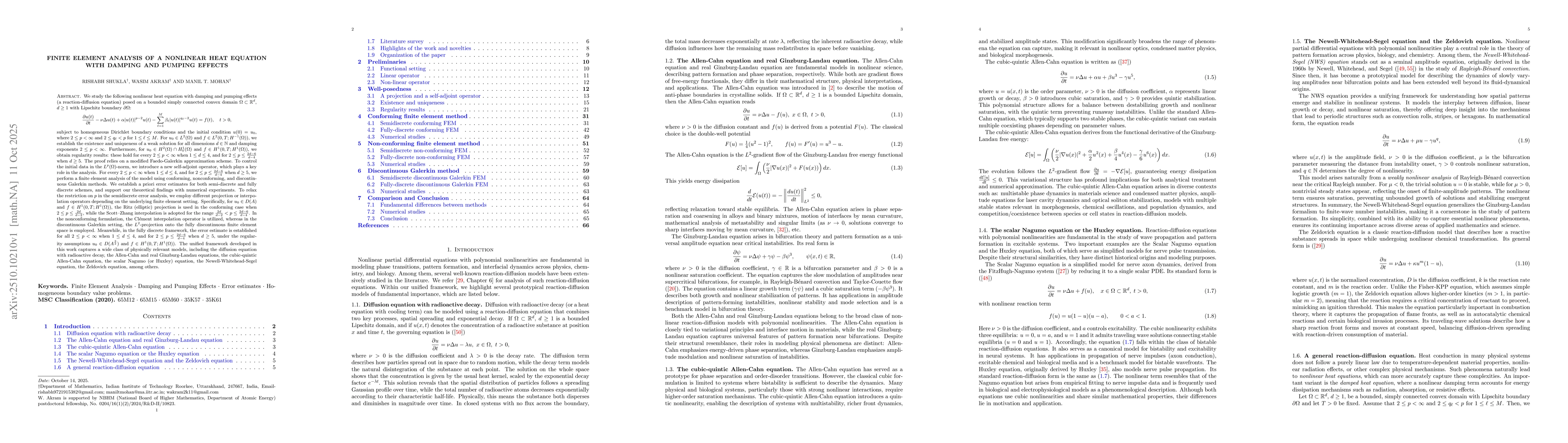 Thumbnail for Finite element analysis of a nonlinear heat Equation with damping and
  pumping effects