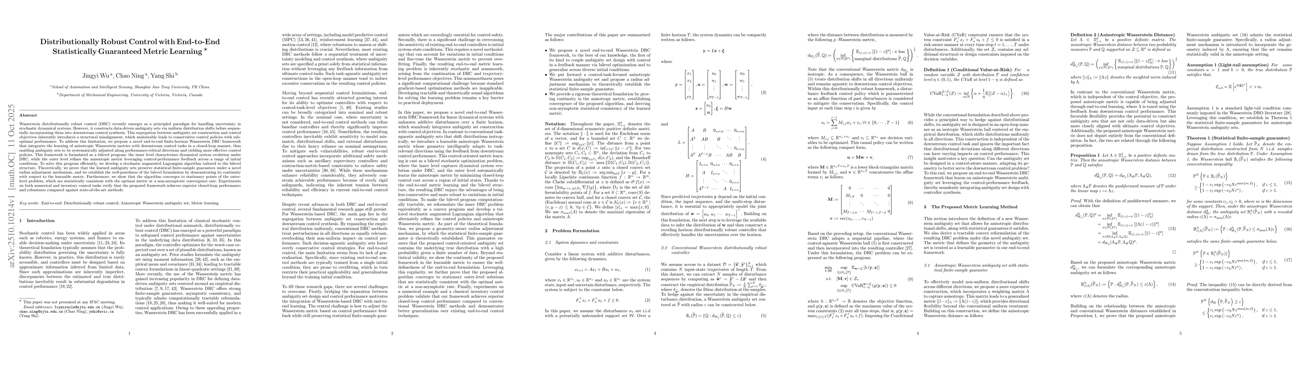 Thumbnail for Distributionally Robust Control with End-to-End Statistically Guaranteed
  Metric Learning