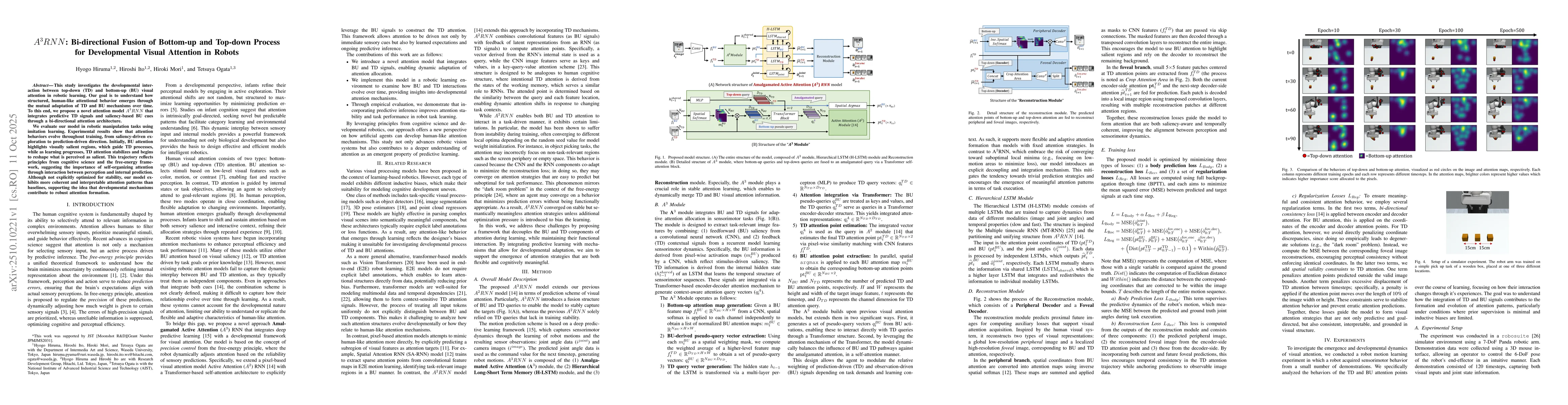 Thumbnail for A3RNN: Bi-directional Fusion of Bottom-up and Top-down Process for
  Developmental Visual Attention in Robots