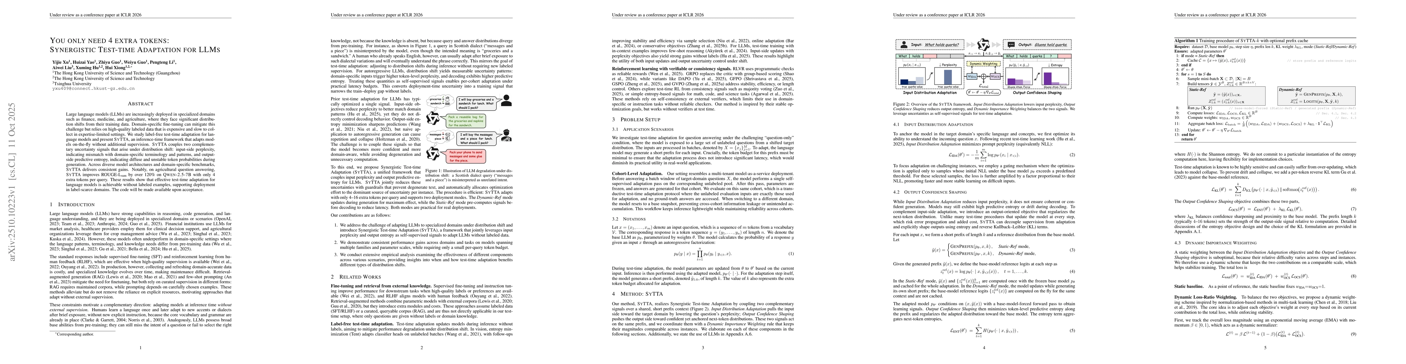 Thumbnail for You only need 4 extra tokens: Synergistic Test-time Adaptation for LLMs