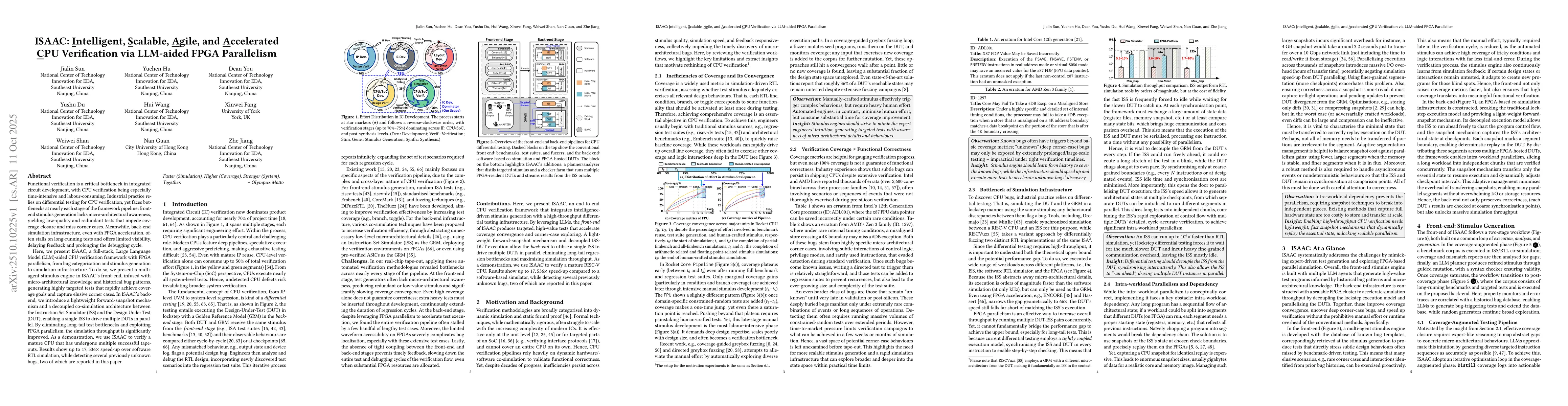 Thumbnail for ISAAC: Intelligent, Scalable, Agile, and Accelerated CPU Verification
  via LLM-aided FPGA Parallelism