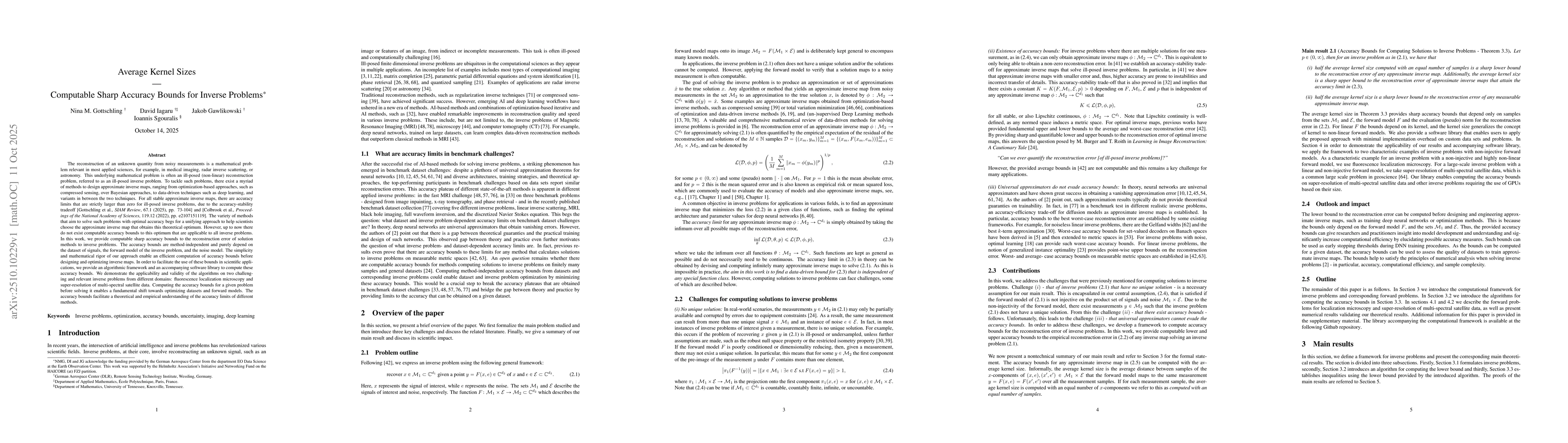 Thumbnail for Average Kernel Sizes -- Computable Sharp Accuracy Bounds for Inverse
  Problems