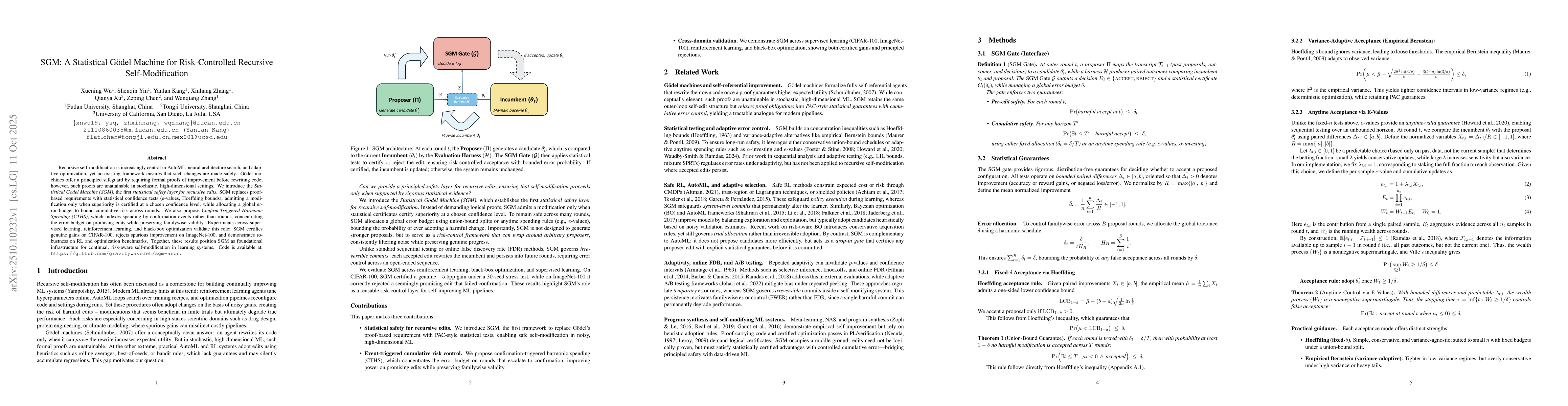 Thumbnail for SGM: A Statistical Godel Machine for Risk-Controlled Recursive
  Self-Modification