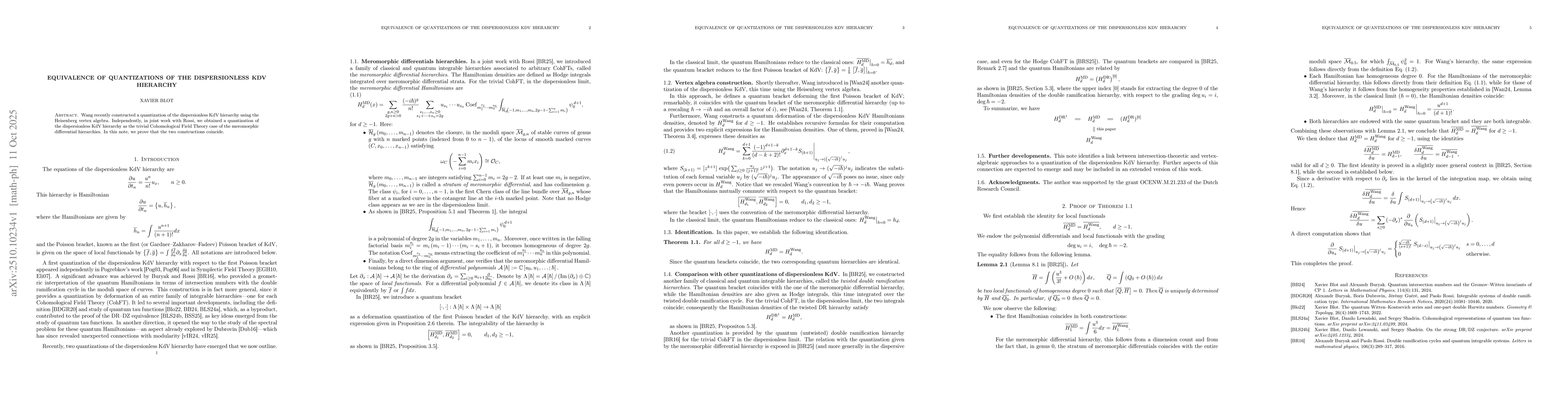 Thumbnail for Equivalence of quantizations of the dispersionless KdV hierarchy