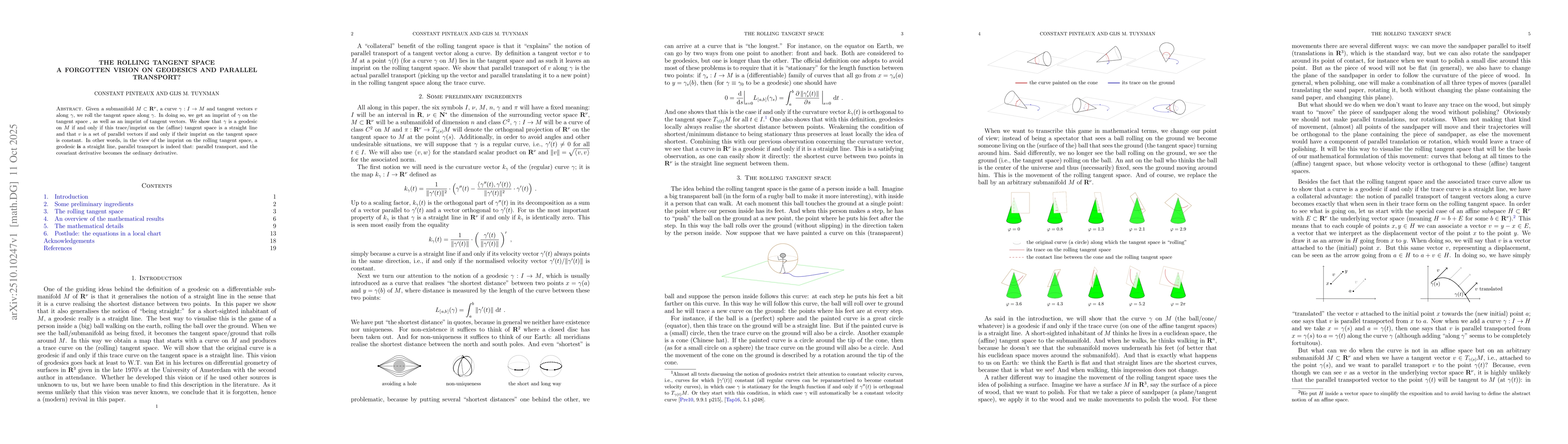 Thumbnail for The rolling tangent space, a forgotten vision on geodesics and parallel
  transport?