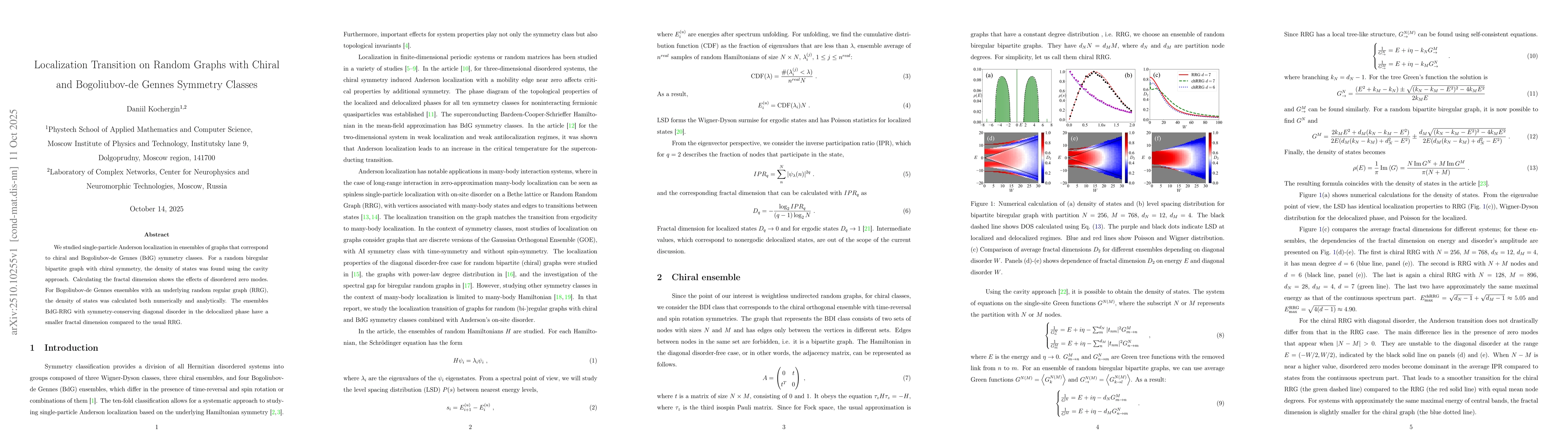 Thumbnail for Localization Transition on Random Graphs with Chiral and Bogoliubov-de
  Gennes Symmetry Classes