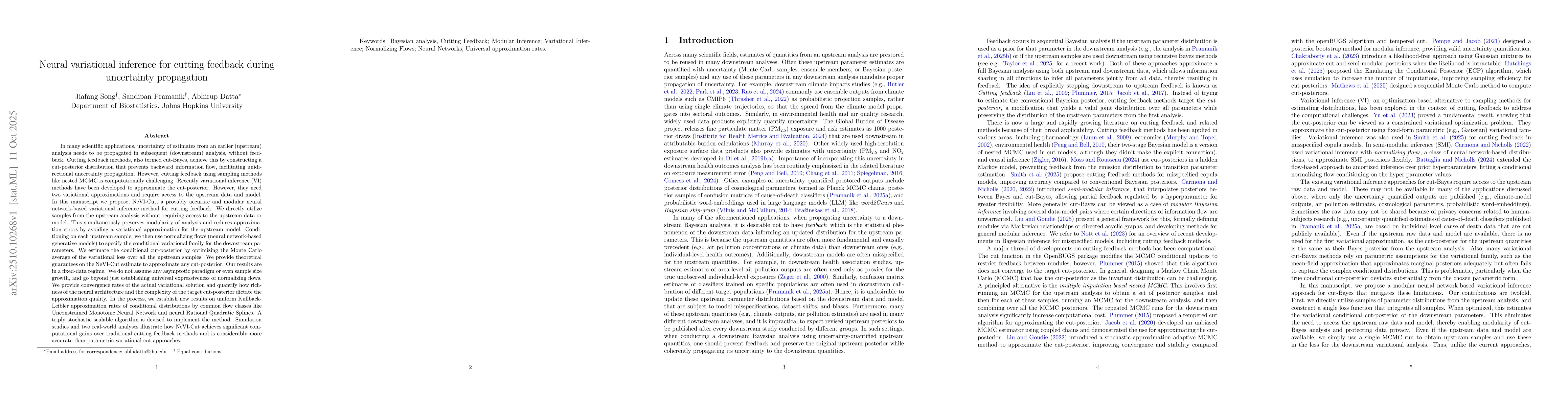 Thumbnail for Neural variational inference for cutting feedback during uncertainty
  propagation