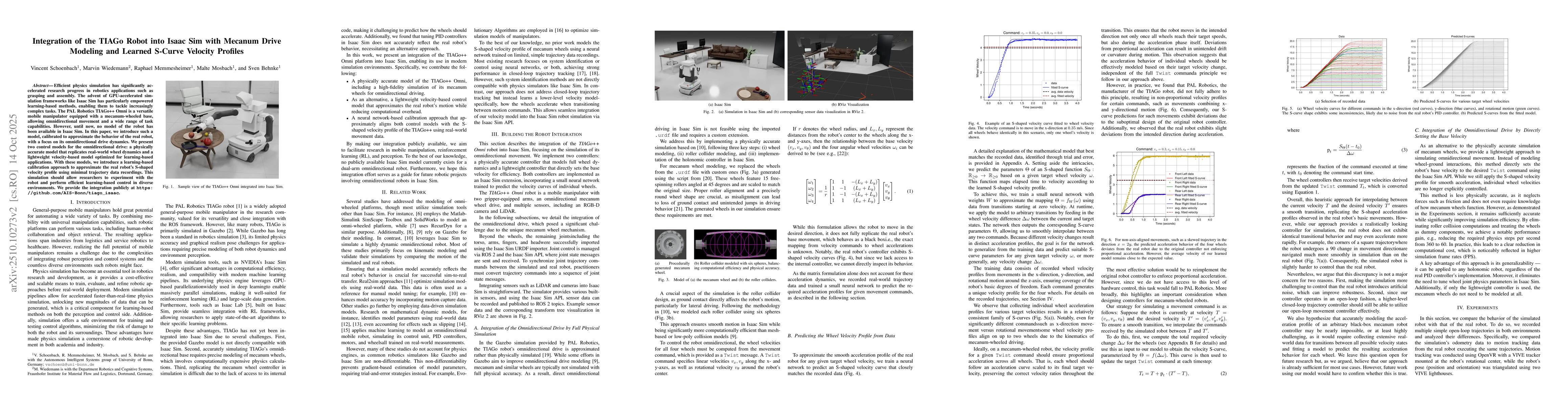 Thumbnail for Integration of the TIAGo Robot into Isaac Sim with Mecanum Drive
  Modeling and Learned S-Curve Velocity Profiles
