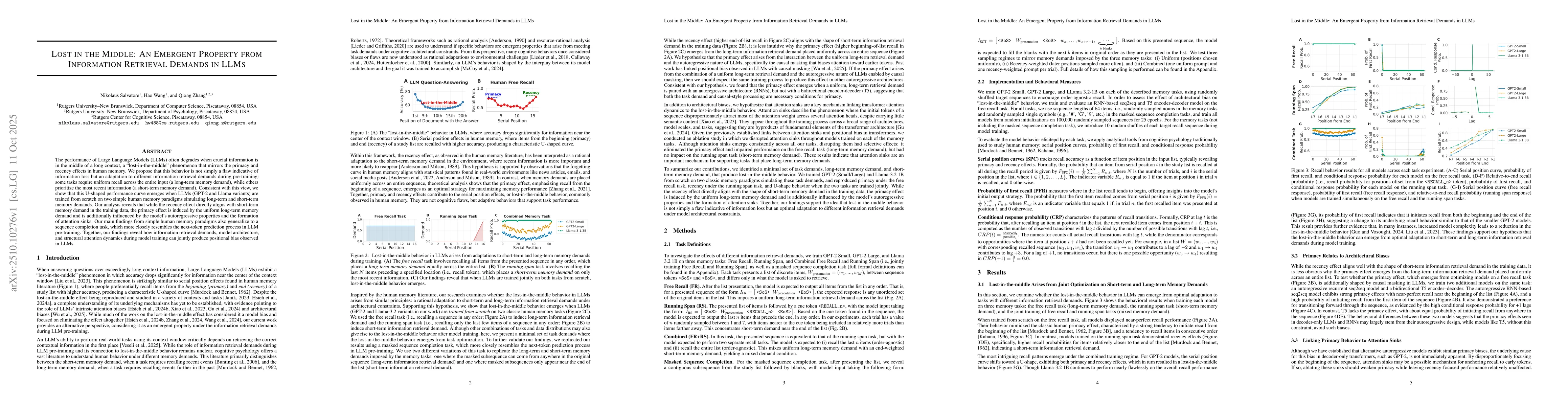 Thumbnail for Lost in the Middle: An Emergent Property from Information Retrieval
  Demands in LLMs