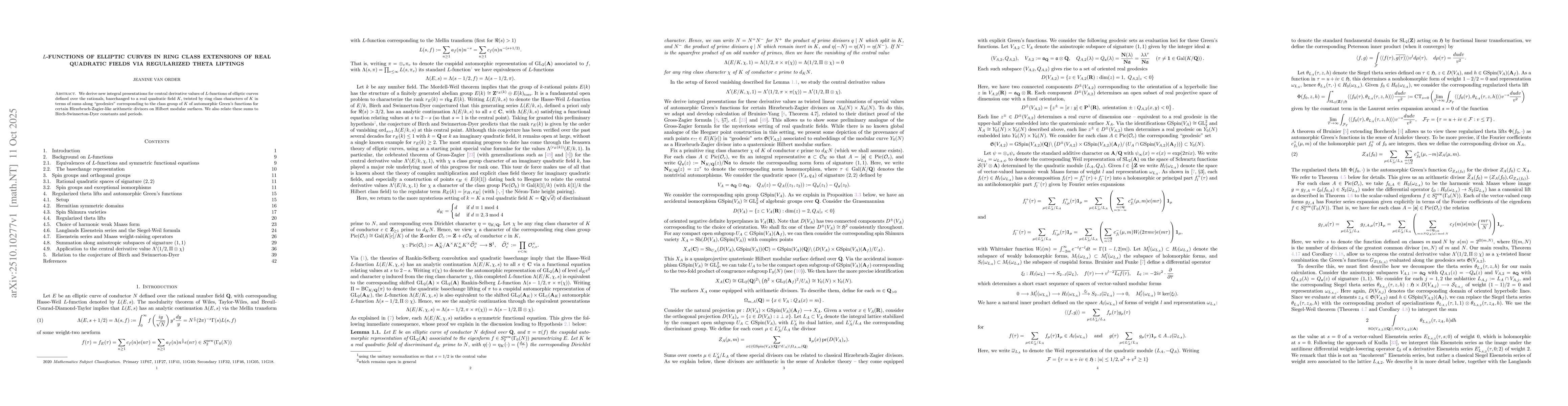 Thumbnail for $L$-functions of elliptic curves in ring class extensions of real
  quadratic fields via regularized theta liftings