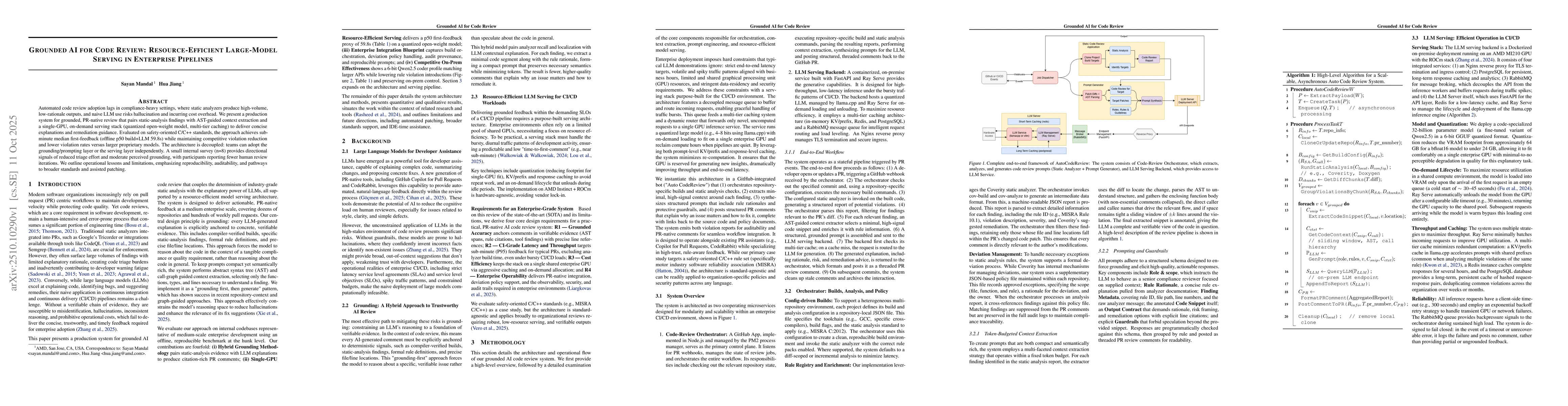 Thumbnail for Grounded AI for Code Review: Resource-Efficient Large-Model Serving in
  Enterprise Pipelines