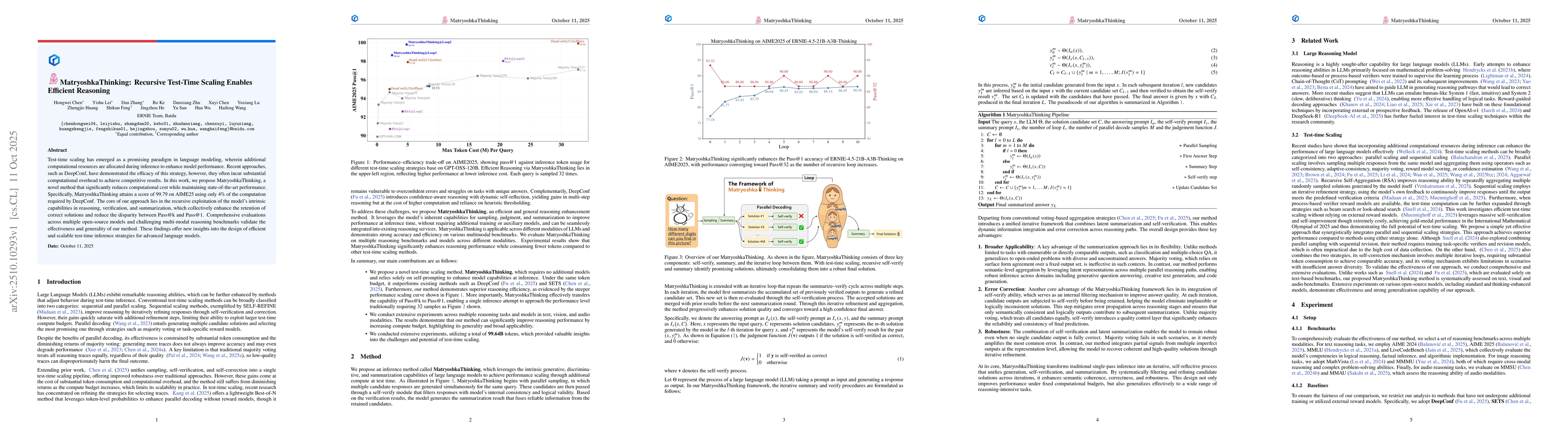 Thumbnail for MatryoshkaThinking: Recursive Test-Time Scaling Enables Efficient
  Reasoning