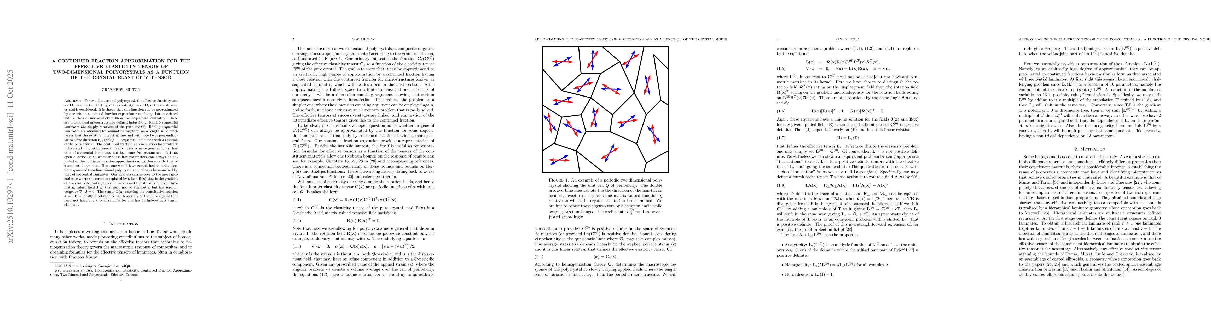 Thumbnail for A continued fraction approximation for the effective elasticity tensor
  of two-dimensional polycrystals as a function of the crystal elasticity
  tensor