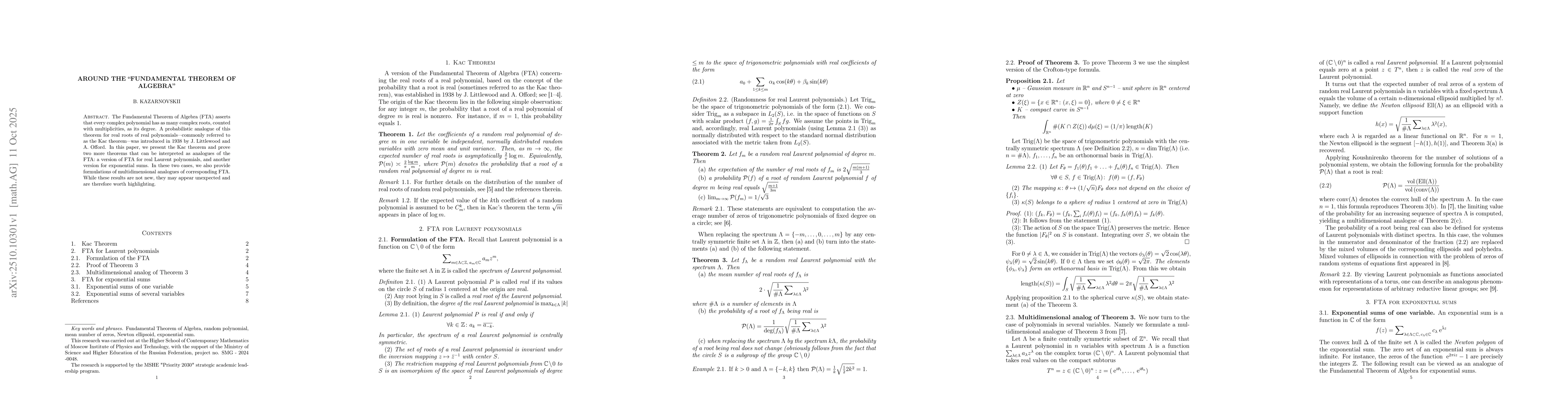 Thumbnail for Around the "Fundamental Theorem of Algebra"