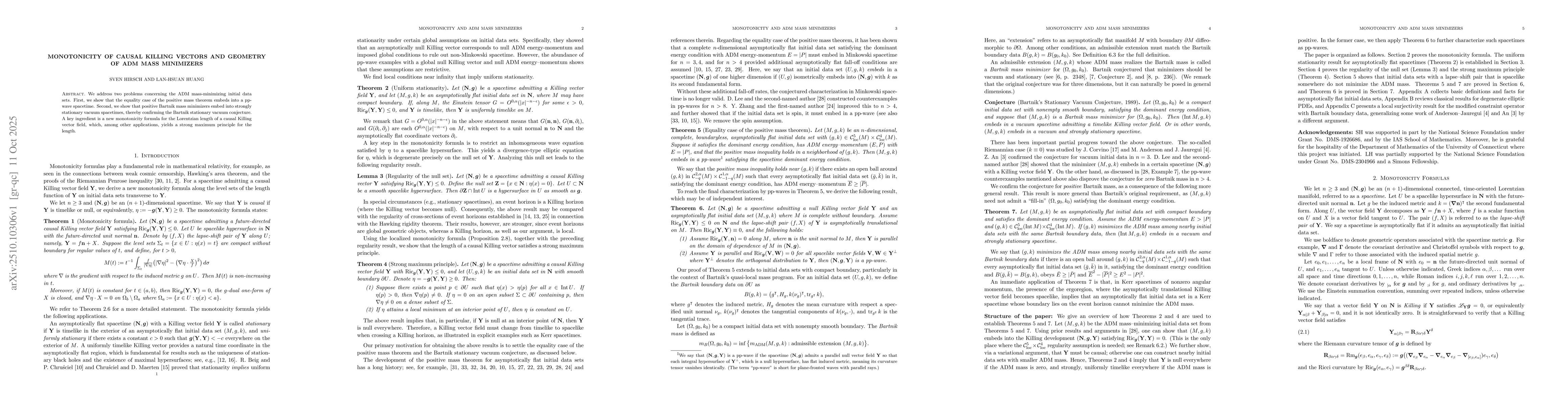 Thumbnail for Monotonicity of Causal Killing Vectors and Geometry of ADM Mass
  Minimizers