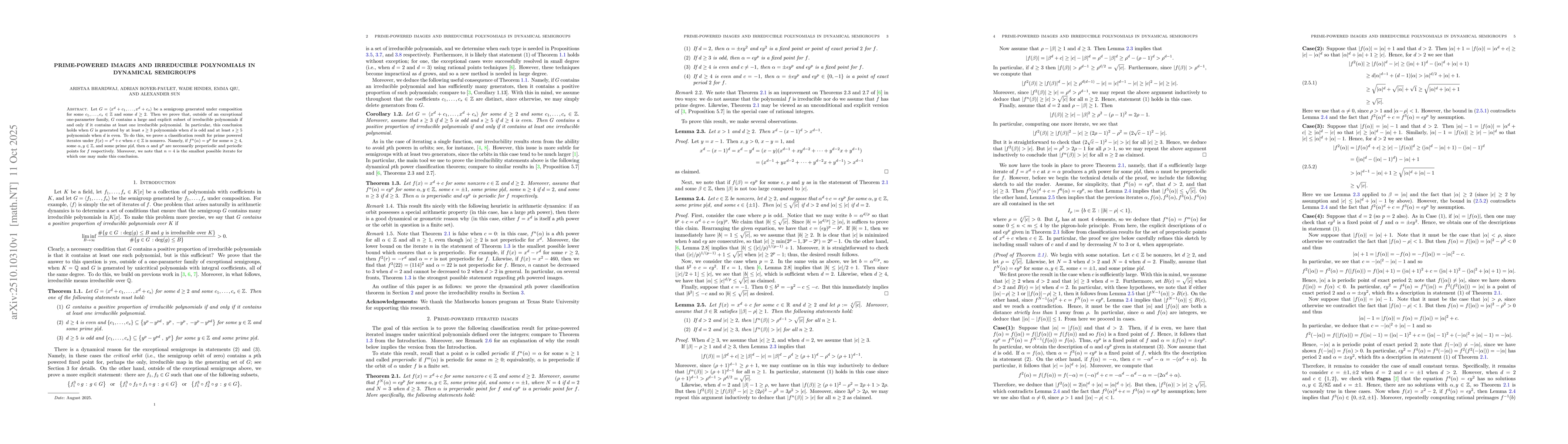 Thumbnail for Prime-powered images and irreducible polynomials in dynamical semigroups