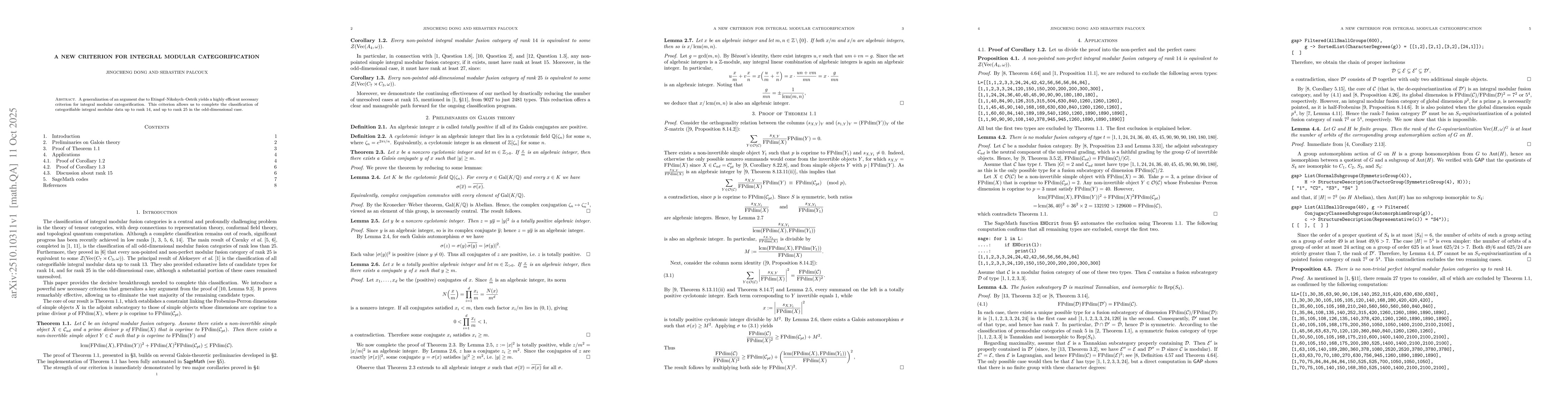 Thumbnail for A new criterion for integral modular categorification