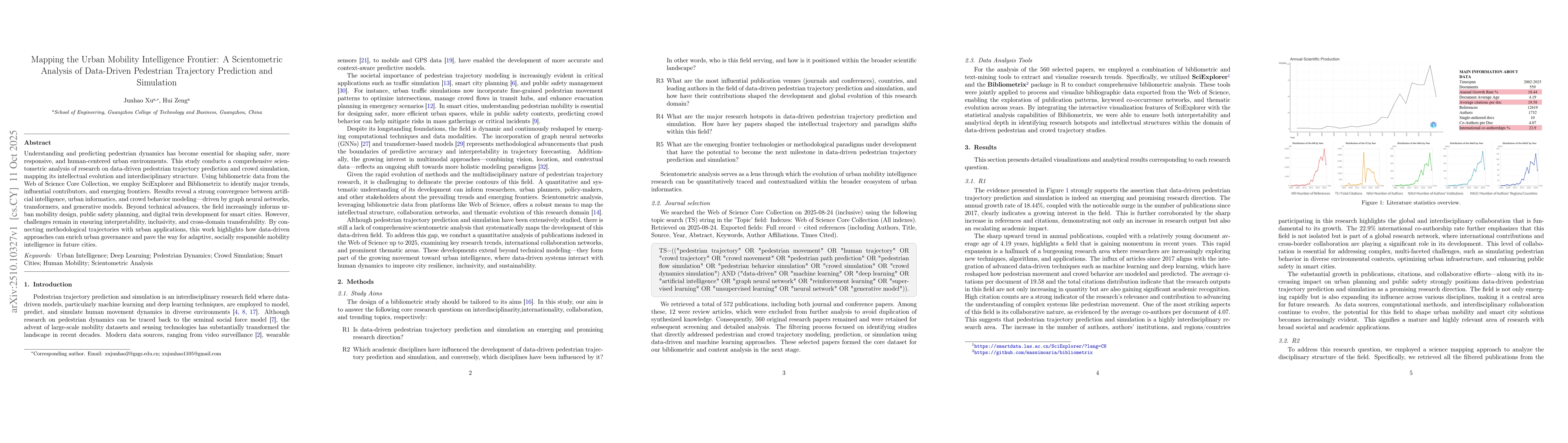 Thumbnail for Mapping the Urban Mobility Intelligence Frontier: A Scientometric
  Analysis of Data-Driven Pedestrian Trajectory Prediction and Simulation